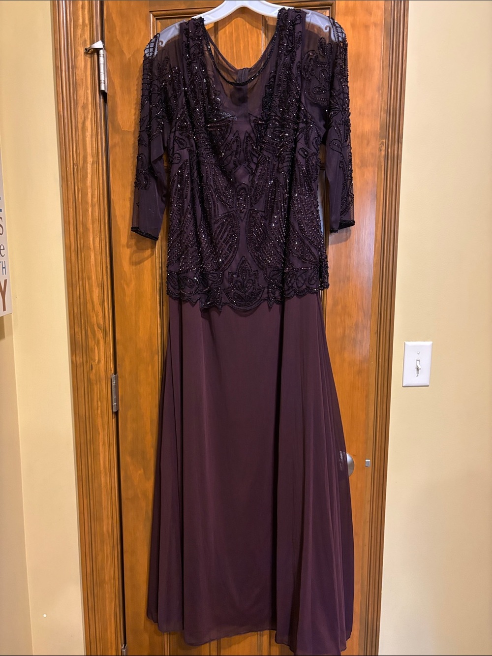 Pisarro Nights Plum Sequin Lace Evening Dress